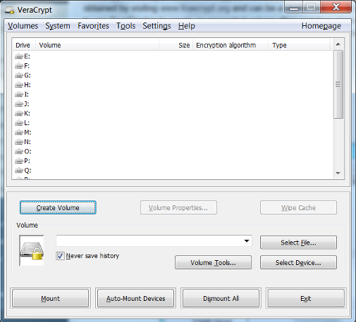 VeraCrypt Encrypt Volume button