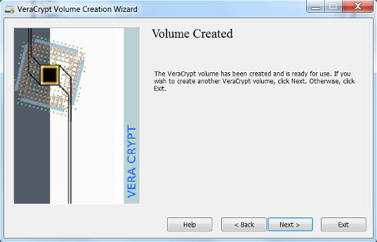 Volume Created screen